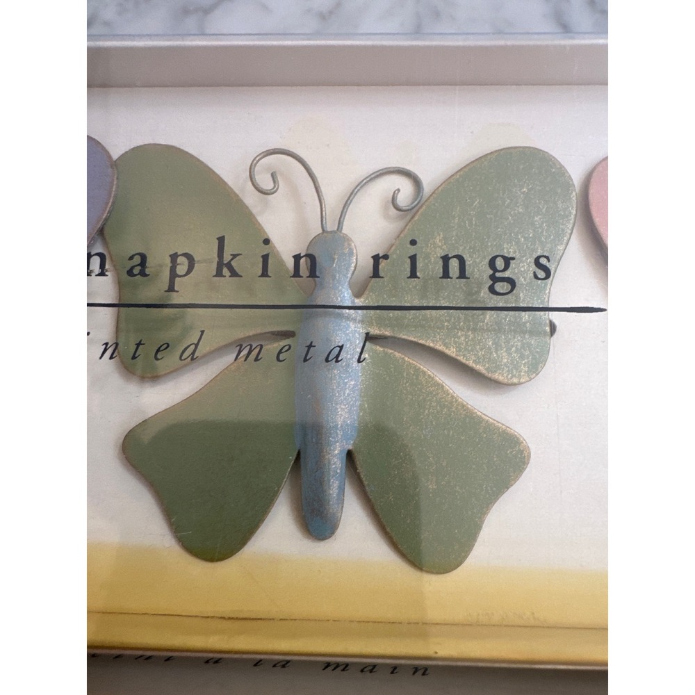 Pier 1 Imports Butterfly Napkin Rings Hand Painted Metal Set of 8 Muted Pastels - Picture 4 of 8